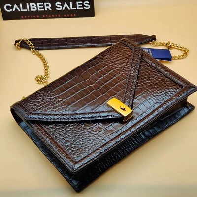 POLO RALPH LAUREN Ralph Lauren Women's Polo ID Croc-Embossed Envelope Bag Chocolate Brown RRP549£