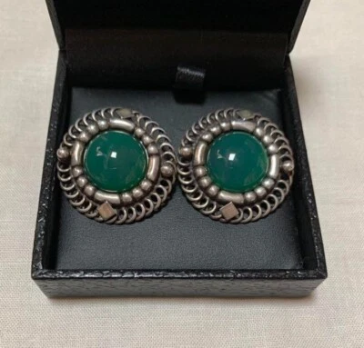 Pendientes Georg Jensen de plata de ley #85 ágata verde vintage raros Foto 1 de 2