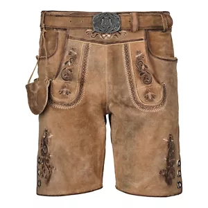 Trachten Lederhose Herren trachtenhose kurz Gürtel Braun Echt Leder lopi Neu - Bild 1 von 6