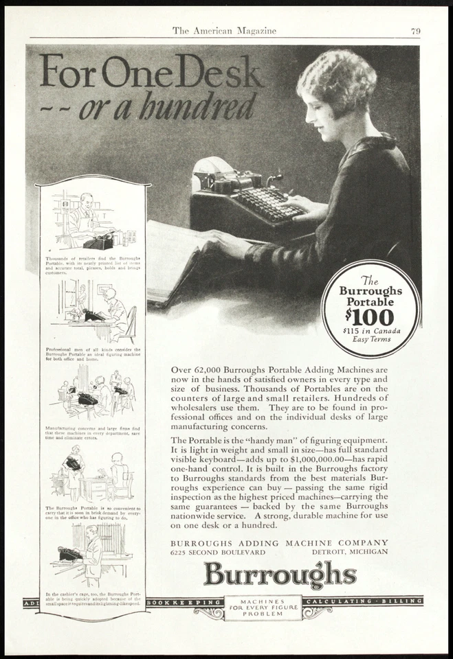 1927 BURROUGHS Portable ADDING MACHINE Antique Office Equipment Vtg PRINT AD - Image 1 of 1