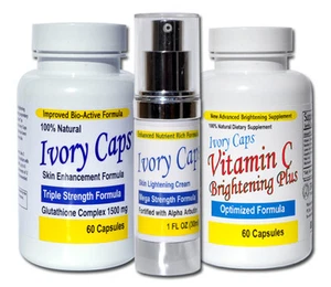 Ivory Caps System1 Skin Whitening Set - Glutathione & Vitamin C Pills + Cream - Picture 1 of 4