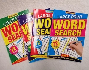 Pk4 Large Print A4 Word Search Book Wordsearch 72 page books 1-4 264 Puzzles - Picture 1 of 7