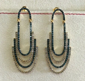 925 Sterling Silver Natural White Blue Round Diamond Chandelier Earrings 4.38 ct - Picture 1 of 9