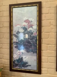 Chinoiserie floral de bambú sintético dorado con marco personalizado grande estampado mural - Imagen 1 de 4
