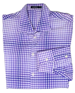 J. LINDEBERG Dress Shirt Mens 43" x 17" Purple Gingham Regular Fit Barrel Cuff - Picture 1 of 2