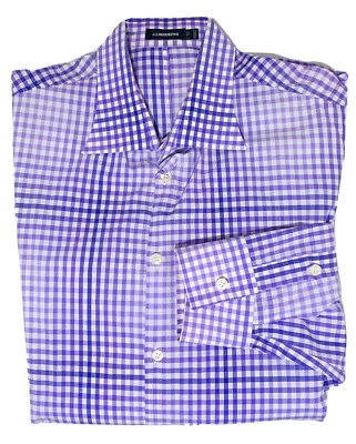 Camisa de vestir J. LINDEBERG para hombre 43" x 17" púrpura guinga ajuste regular puño de barril Foto 1 de 2