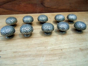 10 MID CENTURY ROUND DIMPLED DRAWER,CABINET PULLS / HANDLES-NON MAGNETIC-THREADS - Picture 1 of 12