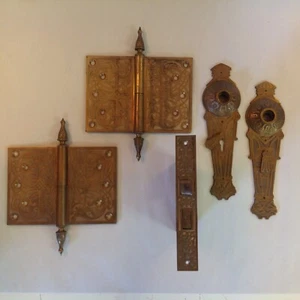 Juego de 5 piezas de colección de 5 piezas bronce compresión metálica fundición tesorería 4 1/2 bloqueo de placa de bisagra - Imagen 1 de 24