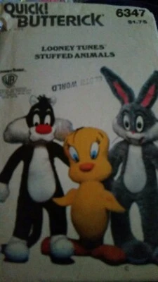 Butterick Pattern 6347 Looney Tunes Stuffed Animals Uncut Pattern   - Image 1 of 3
