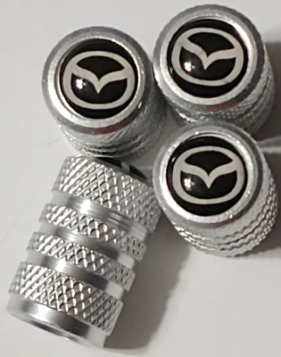 For Mazda Tire Valve Stem Caps Air Dust Covers Car Auto Wheels Silver 4 Pc. New - Image 1 of 3