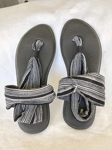 Sanuk Yoga Sling 2 Prints Black/Gray Stripe Fabric Sandals Women's Sz 10-CL 0514 - Picture 1 of 10