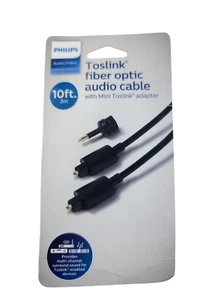 Philips SWA9221A/27 Toslink Fiber Optic Audio Cable w/ Mini Adapter Black 10-ft - Picture 1 of 2