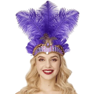 Rio Carnival Samba Sequin Ostrich Feather Showgirl Costume Headdress - Purple - Picture 1 of 1