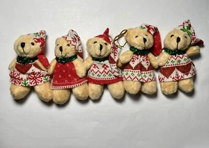 5pc 3in Small Plush Bear Christmas Tree Ornaments Decorated Hat Scarf Hanging - Picture 1 of 9