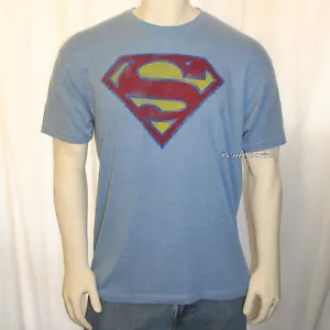 DC Comics SUPERMAN LOGO SUPER HERO Distressed Light Blue TEE T Shirt MENS S NWT - Picture 1 of 3