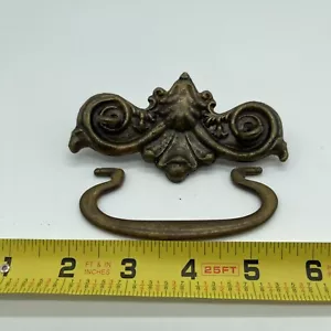 Antique Cast Brass Drawer Pull Bail - 3” Double Ornate Brass Restoration - Picture 1 of 7