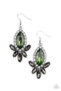 Paparazzi Earring- Serving Up Sparkle- Green Rhinestone - Picture 1 of 2