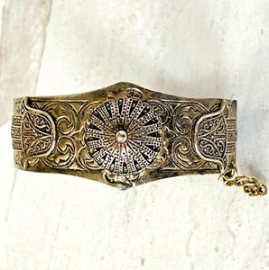 Brazalete abrazadera con bisagras vintage mano de Fátima filigrana tono plata - Imagen 1 de 7