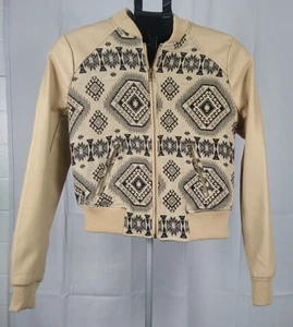 New Look Tan Aztec Print Varsity Jacket Size Small - Picture 1 of 5