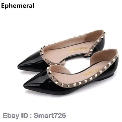 Ladies Ballet Flats Patent Leather Plus Size 48-34 Wide Foot Shoes Rivet Flats - Image 1 of 4
