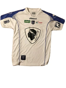 Camiseta deportiva de fútbol SC Bastia blanca pequeña marca Uhlsport rara - Imagen 1 de 11