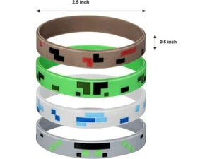 Minecraft Silicone Wristbands - Lot of 4 (Green/White/Brown/Silver) - Picture 1 of 3