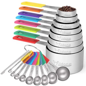 Measuring Cups & Spoons Set of 18 - Includes 8 Stainless Steel Nesting Measur... - Picture 1 of 7