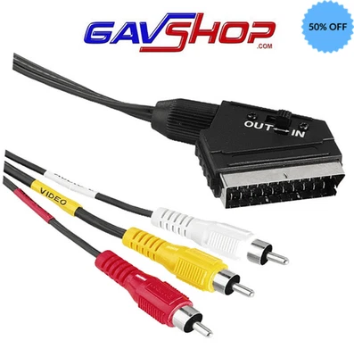 1.5m Scart Cable Switched In/Out to 3 x Phone RCA Plug Vintage Gamer Video Lead - Image 1 of 2