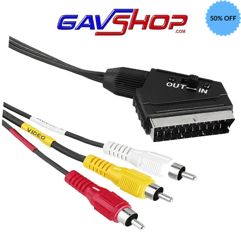 3m Scart Cable Switched In/Out to 3 x Phone RCA Plug Vintage Gamer Video Lead - Image 1 of 2