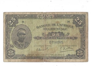 1942 FRENCH WEST AFRICA-Banque de L'Afrique Occidentale 25 Francs   lot # 150 - Picture 1 of 4