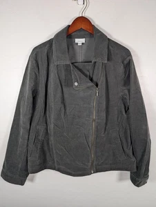 J Jill Corduroy Jacket Womens Extra Large Gray Moto Biker Zip Up Stretch Cotton - Picture 1 of 12
