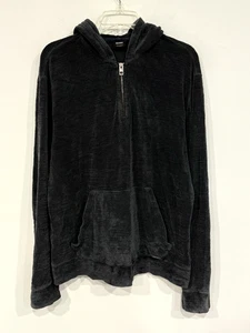 Hugo Boss Men's Velour 1/4 Zip Pullover Size XL Charcoal Hooded Sweatshirt - Picture 1 of 15