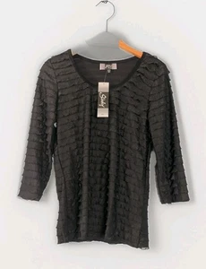 Slinky Marken Damen Top Gr. Medium Schwarz Lagenlook Rüschen 3/4 Arm Stretch - Bild 1 von 7
