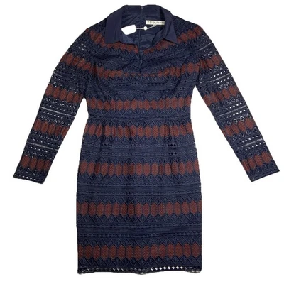 Vestido Vaina Trina Turk Azul Marino Rojo Encaje Cuello Seda Contraste Talla 6 Hecho en EE. UU. NUEVO CON ETIQUETAS Foto 1 de 4