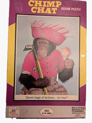 Milton Bradley 1960s CHIMP CHAT Gardening 500 Piece JIGSAW PUZZLE COMPLETE #4086 - Image 1 of 4