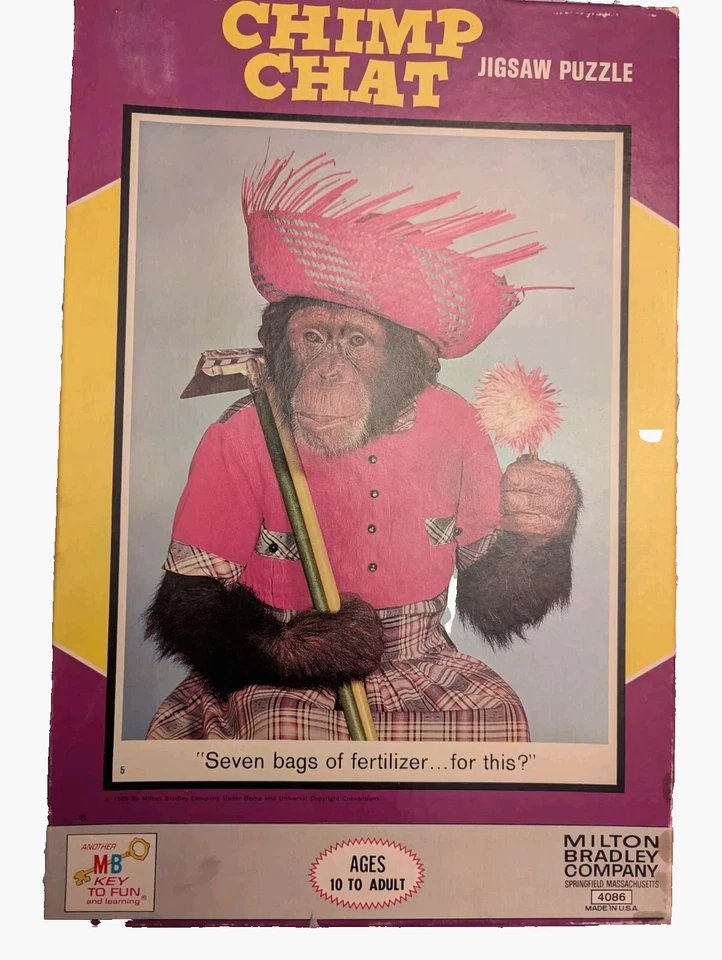 Milton Bradley 1960s CHIMP CHAT Gardening 500 Piece JIGSAW PUZZLE COMPLETE #4086 - Image 1 of 4
