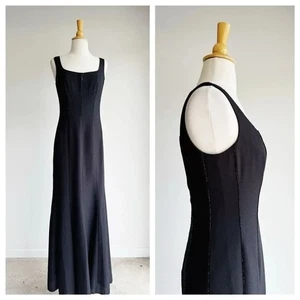 Maxi Vestido Formal Vintage Negro Trompeta Cuentas Talla 6 - Imagen 1 de 6