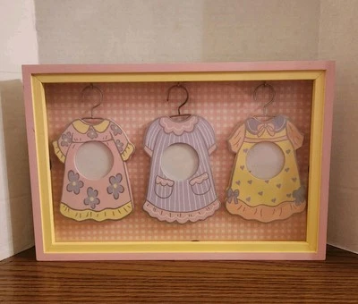 Baby GIRL Shadow Box ~ 3 Dainty Dresses Hanging Up Tiny Pictures Frames DECOREL - Image 1 of 4