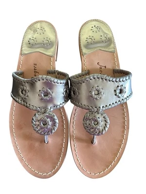 JACK ROGERS Womens Sandals Sz 11.5 Silver Whipstitched Leather Thong sandal - Image 1 of 4