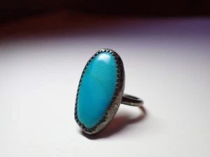 Vintage/Antique Sterling Silver (?) Turquoise Ring - US Size 6.75 - Picture 1 of 9