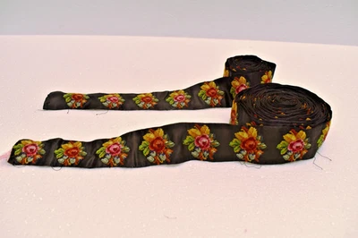 Borde bordado Parsi vintage 210" y 80" floral estilo Gara negro 1,5" Wi Foto 1 de 4