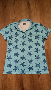Camiseta de golf Waggle Turtle Time talla L cuello elástico abotonada verde azulado y azul - Imagen 1 de 5