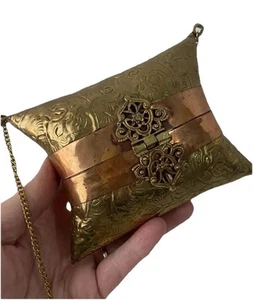 Vintage 30s 40s Brass Copper Shell Mini Pillow Purse Shoulder Bag Art Deco - Picture 1 of 13