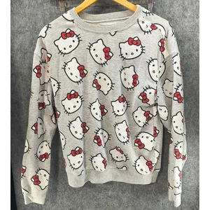 Hello Kitty by Sanrio Grey Graphic Pattern Sweater Shirt Women's Size M - Picture 1 of 5