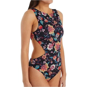 Nanette Lepore NWT 1 Piece Swimsuit Floral Black Pink Sz 10 - Picture 1 of 6