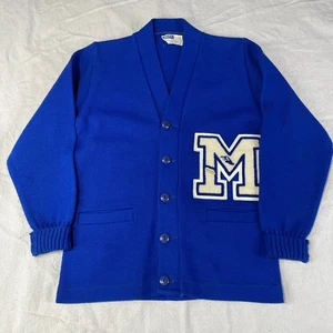 Cárdigan Suéter De Colección Para Hombre Pequeño S Azul Universitario Hecho en EE. UU. Deportes Dehen - Imagen 1 de 11