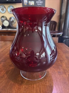 Vintage PartyLite Ruby Red Hurricane Pedestal Glass Candle Holder Vase Large - Picture 1 of 6
