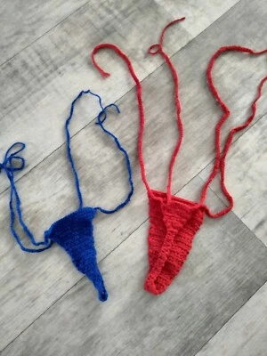Tanga de ganchillo para mujer, hecha a mano, rojo o azul, talla única para la mayoría Foto 1 de 4