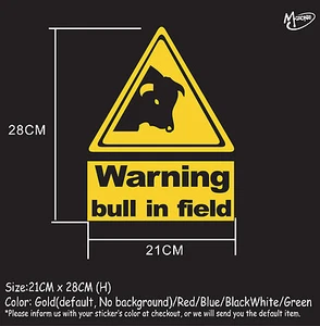 Bull in field warning sign stickers reflective countryside farm animal decals - Picture 1 of 2