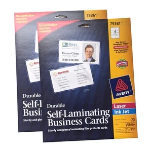 2 Packungen Avery 75361 robuste selbstlaminierende Visitenkarten 2 x 3-1/2 weiß 4º - Bild 1 von 1